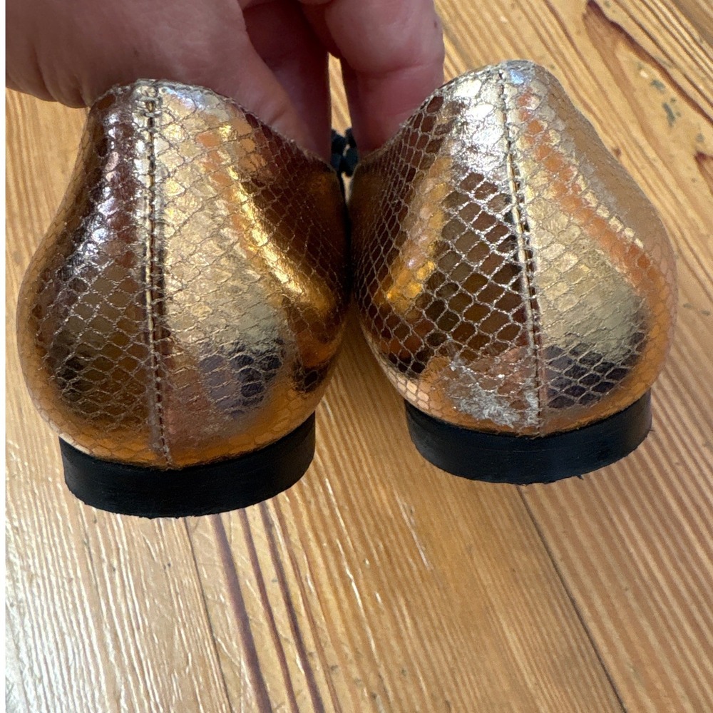 Pollini Pointed‎ Toe Flats Women Gold Good Snakeskin Fringe Suede SIZE 38.5 - Picture 4 of 5